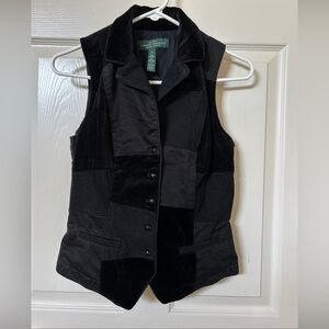 Vintage Ralph Lauren Patchwork Velvet Corduroy Black Vest Size XS